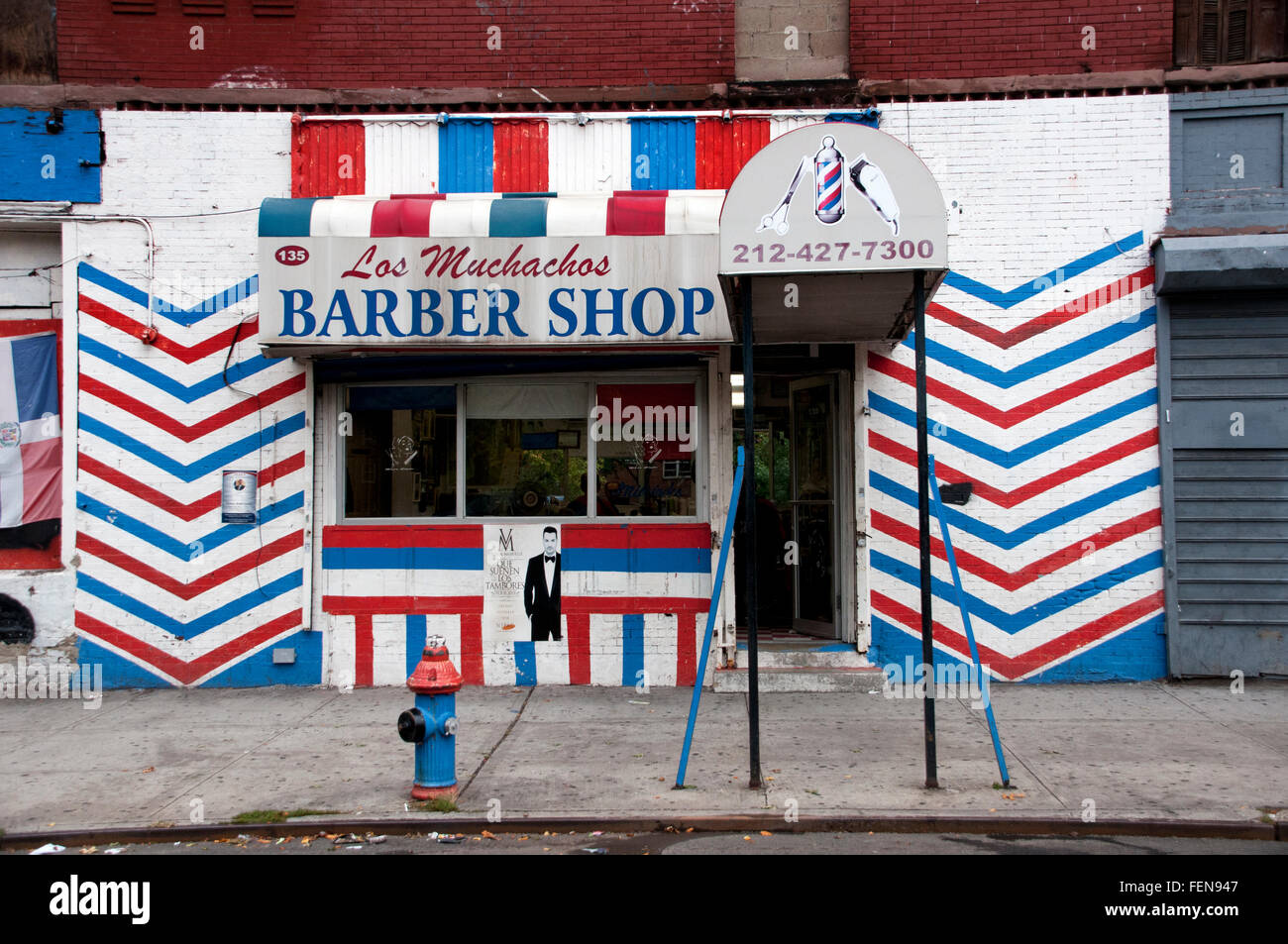 Traditional Barbers Shop in Sp`anish Harlem  New York City Stock Photo